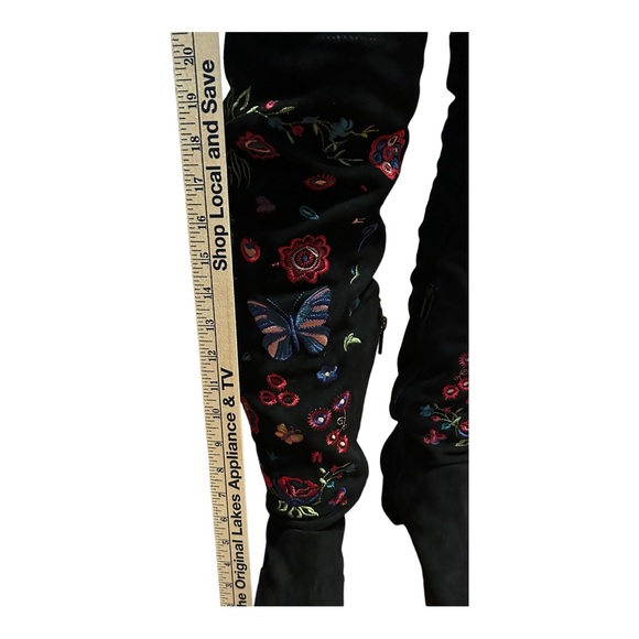 IMPO Judy Over the Knee High Suede Boots Sz 8M Black Embroidered Boho Fa… - Picture 12 of 16